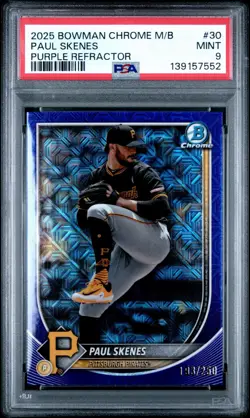 2025 Bowman Chrome Mega Box Paul Skenes Purple Mojo Refractor /250 PSA 9 - Image 1