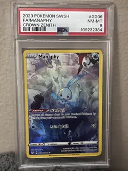 2023 POKEMON SWORD & SHIELD CROWN ZENITH #GG06 FULL ART/MANAPHY PSA 8 - Image 1