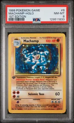 1999 POKEMON BASE SET 1ST EDITION #8 MACHAMP-HOLO PSA 8 - Image 1