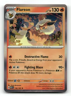 Flareon 136/165 - 151 Holo - Pokemon Card NM/M - Image 1