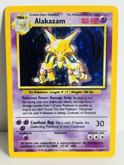 Alakazam 1/102 Holo Rare Base Set Pokemon Card WOTC - Image 1