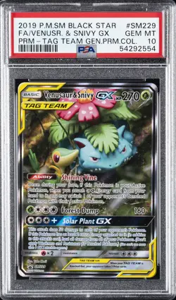 2019 POKEMON SM BLACK STAR PROMO #SM229 FULL ART/VENUSAUR & SNIVY GX PSA 10 - Image 1