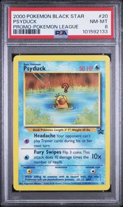 2000 POKEMON PROMO BLACK STAR POKEMON LEAGUE #20 PSYDUCK PSA 8 - Image 1