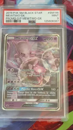 Pokemon Mewtwo GX SM Black Star Promo SM196 Holo PSA 9 2019 English TCG - Image 2