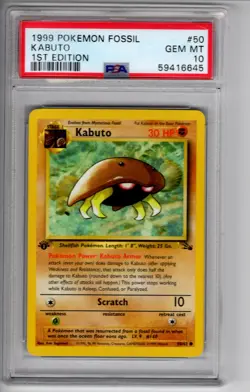 1999 Pokemon TCG Fossil Set 1st Edition #50 Kabuto PSA 10 GEM MINT Vintage WOTC - Image 1