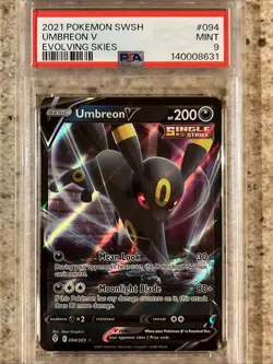 2021 POKEMON SWORD & SHIELD EVOLVING SKIES #094 UMBREON V PSA 9 - Image 1