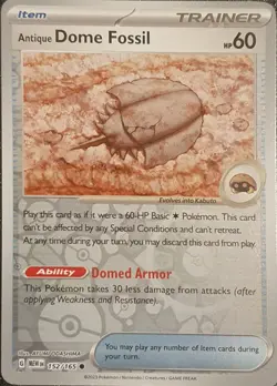 Pokemon Card - Antique Dome Fossil 152/165 (Reverse Holo) - Scarlet & Voilet 151 - Image 1