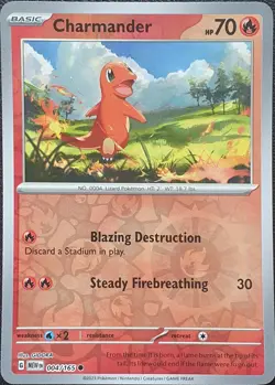 Pokemon Card Charmander Pokemon 151 Reverse Holo 004/165 Near Mint - Image 1