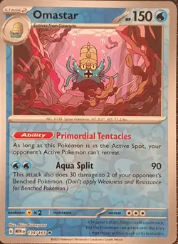 Pokemon Card Omastar Scarlet & Violet 151 Reverse Holo Rare 139/165 Near Mint - Image 1