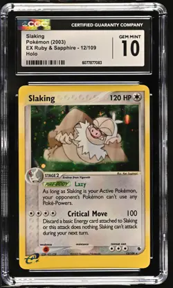 CGC 10 GEM MINT Slaking 2003 EX Ruby & Sapphire 12/109 Holo Pokemon Card - Image 1