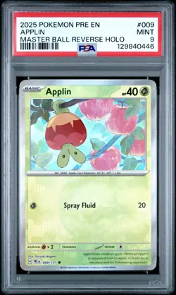 2025 POKEMON PRE EN-PRISMATIC EVOLUTIONS MASTER BALL REVERSE HOLO APPLIN PSA 9 - Image 1