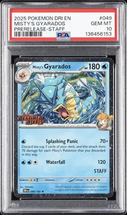 2025 POKEMON DRI EN-DESTINED RIVALS PRERELEASE-STAFF MISTY'S GYARADOS PSA 10 - Image 1