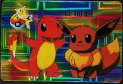 Vintage 1998 Eevee Charmander Bandai Pokemon Japanese Vending Prism Sticker - Image 1