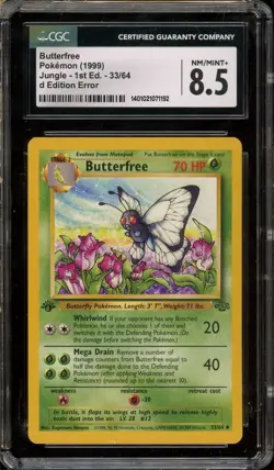 1999 Pokemon Jungle #33 Butterfree "d" 1st Edition Error CGC 8.5 NM/Mint+ - Image 1