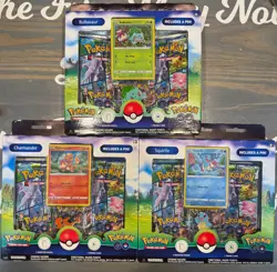 3 Pokemon Go Pin Collection Box Lot Bulbasaur Charmander Squirtle Factory Sealed - Image 1