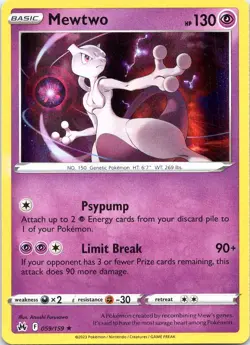 MEWTWO 059/159 HOLO RARE CROWN ZENITH POKEMON HOLO LP - Image 1