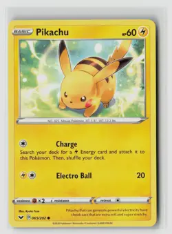 Pikachu #065/202 Swsh01 Sword & Shield Base Set Non Holo Pokemon TCG NM - Image 1