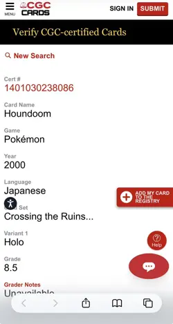 Houndoom 229 Holo - Graded Pokemon Neo Discovery Japanese - CGC 8.5 - Image 4