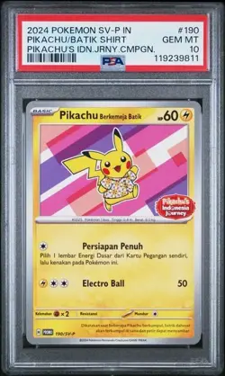 2024 Pokemon Indonesian PIKACHU - SV-P PROMO #190 - Batik Shirt PSA 10 - Image 1