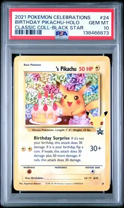 Birthday Pikachu Holo 24 Celebrations Classic Collection Pokemon PSA 10 *873 - Image 1
