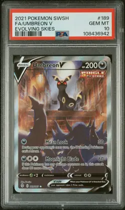 2021 POKEMON SWORD & SHIELD EVOLVING SKIES #189 FULL ART/UMBREON V PSA 10 GEM MT - Image 4