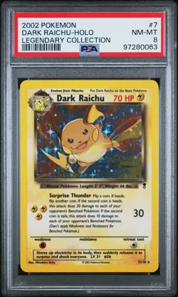 2002 Pokemon Legendary Collection Dark Raichu #7 Legendary Collection PSA 8 - Image 1