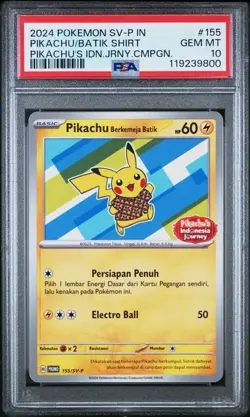 2024 Pokemon Indonesian PIKACHU - SV-P PROMO #155 - Batik Shirt PSA 10 - Image 1