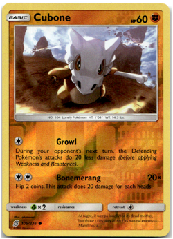Cubone 105/214 Reverse Holo SM - Unbroken Bonds Pokemon Card LP - Image 1