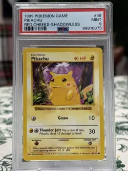 Pokemon Pikachu Base Set 1999 Shadowless 58/102 PSA 9 - Image 1