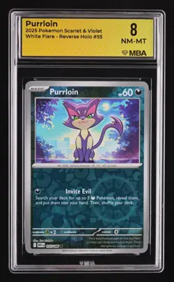 2025 Pokemon Scarlet & Violet White Flare Purrloin #55 MBA 8 - Image 1