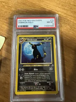 Pokemon Umbreon Neo Discovery Holo Rare 13/75 PSA 8 2001 English TCG W *SWIRL* - Image 1