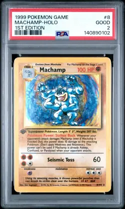 1999 POKEMON BASE SET 1ST EDITION #8 MACHAMP-HOLO PSA 2 - Image 1