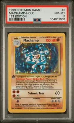 1999 POKEMON BASE SET 1ST EDITION #8 MACHAMP-HOLO PSA 8 - Image 1