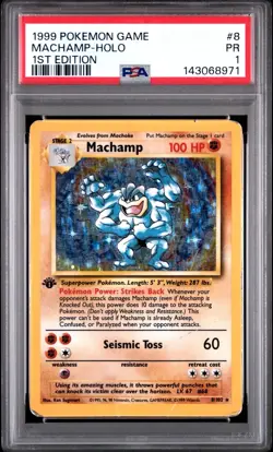 PSA 1 Machamp 1st edition Base Set Holo #8 1999 Pokemon WoTC PR - Image 1