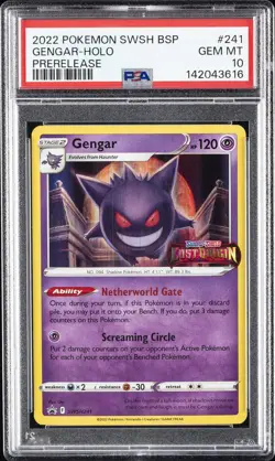 2022 POKEMON SWSH BLACK STAR PROMO PRERELEASE #241 GENGAR-HOLO PSA 10 - Image 1