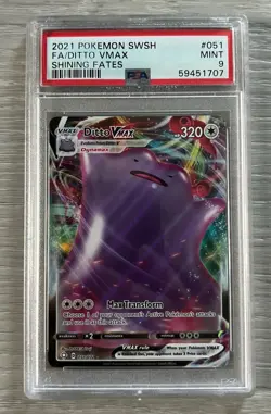 2021 POKEMON SWSH SHINING FATES FULL ART DITTO VMAX #051 PSA 9 MINT - Image 1