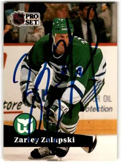 Zarley Zalapski 1991-92 Pro Set Auto #91 IN PERSON Hartford Whalers - Image 1