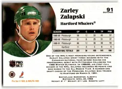 Zarley Zalapski 1991-92 Pro Set Auto #91 IN PERSON Hartford Whalers - Image 2