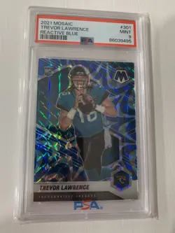 2021 Panini Mosaic Trevor Lawrence Reactive Blue PSA 9 Mint Rookie RC - Image 1