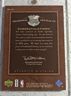 2007-08 Upper Deck Artifacts Divisional Red /29 Andre Iguodala #DA-AI Tri Colour - Image 2