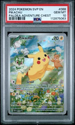 2024 POKEMON SVP EN PIKACHU #088 BLACK STAR PROMO PALDEA ADVENTURE CHEST PSA 10 - Image 1
