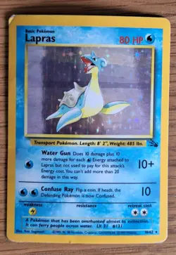 Pokemon TCG Lapras 10/62 Fossil Set Unlimited Holo Rare - Image 1