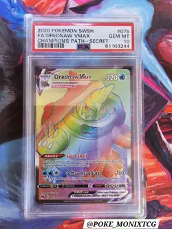 2020 POKEMON SWSH CHAMPION'S PATH SECRET FULL ART DREDNAW VMAX 075/073 PSA 10 - Image 1