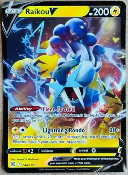 2022 POKEMON TCG SWSH BRILLIANT STARS RAIKOU V ULTRA RARE HOLO 048/172 NM+ - Image 1