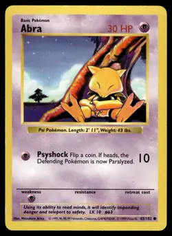 Abra 043/102 Base Set (Shadowless) Pokemon - Image 1