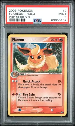 2006 POKEMON POP SERIES 3 #2 FLAREON-HOLO Low Pop Psa 9 - Image 1