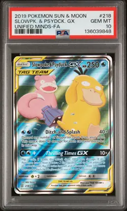 2019 POKEMON SUN & MOON UNIFIED MINDS #218 FULL ART/SLOWPOKE & PSYDUCK GX PSA 10 - Image 1