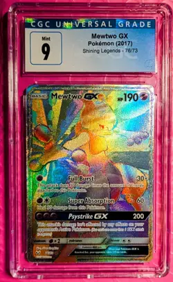 Pokemon Mewtwo GX Holo Card Rainbow Secret Rare Shining Legends - Image 1