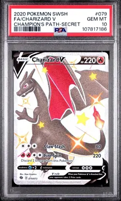 Pokemon TCG PSA 10 Charizard V 079/073 Secret Rare SWSH Champion’s Path Full Art - Image 1