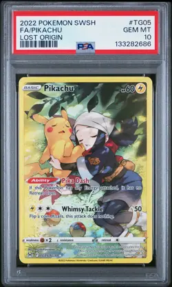 2022 POKEMON SWORD & SHIELD LOST ORIGIN #TG05 FULL ART/PIKACHU PSA 10 - Image 1